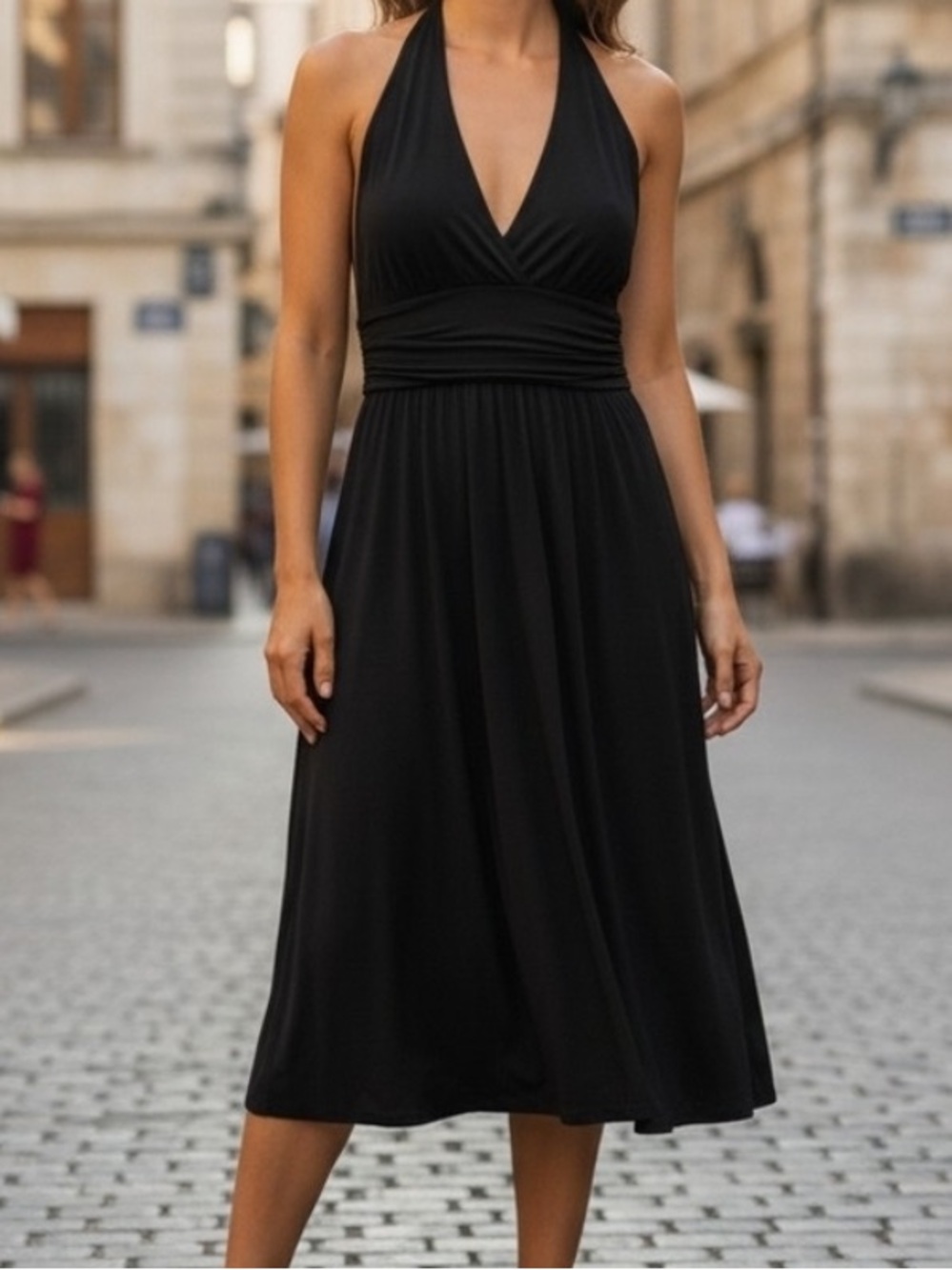 Evan Picone Marilyn Monroe Black Halter Top Sexy Midi Dress Size 14